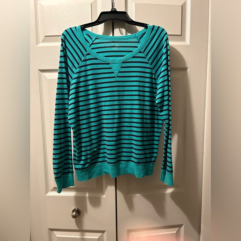 FINAL PRICE !! Gap Green & Black Striped Long Sleeve Super Soft Tee Size Large